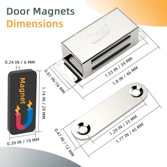 Cabinet Magnets 12 Pack Magnetic Door Catch Stainless Steel Kitchen Cabinet Magn - Picture 2 of 9